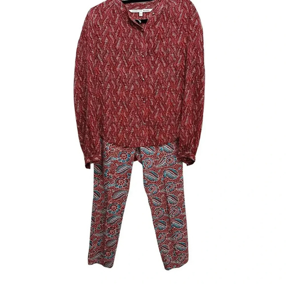 Veronica Beard Nicola Silk Shirt & Honolulu Cropped Skinny Pant 2pc Set Size 4 - Picture 1 of 14